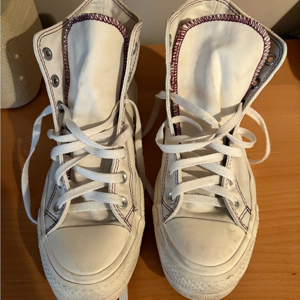 Off White Converse Platform High-Top Sneakers Wit… - image 3